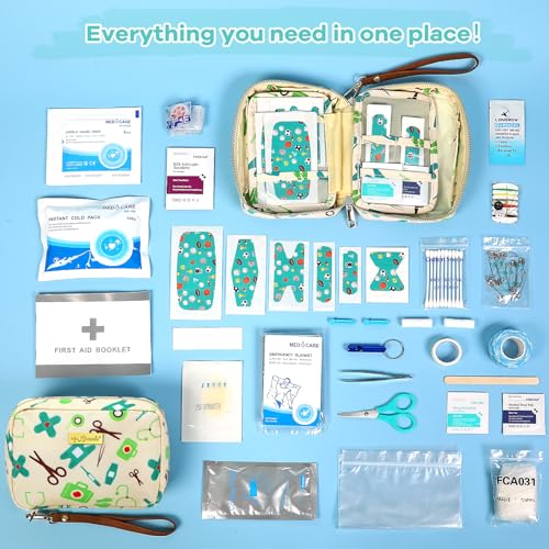 Portable Travel First Aid Kit for Kids and Adults, 143 Pieces All-Purpose Emergency First Aid Kit for Home, Car, Diaper Bag, Survival, Camping, Hiking, and More (Off-White) - color: Off-white
