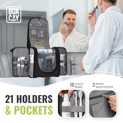 BOACAY Extra Large Hanging Travel Toiletry Bag for Women and Men, Makeup Bag - color: (X-Large) Sapphire Black - Gray Interior