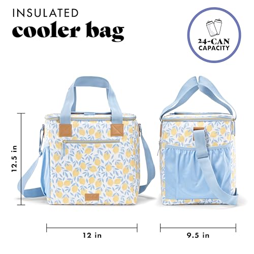 Fit & Fresh, 24-Can Soft Cooler Bag Insulated Leak-Resistant, Portable Soft Cooler, Large Cooler, Soft Sided Cooler Bag, Travel Cooler, Lemon Vines - color: Lemon Vines