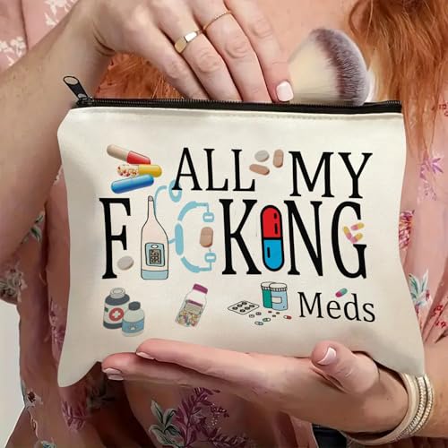 Medicine Storage Pouch with Diabetes, Medicines Bag, and Medical Supply Designs, White Canvas Zipper Cases, Multi-Use Functionality (Gift for Birthdays, Graduation, Christmas) (Style J) - style: Style J