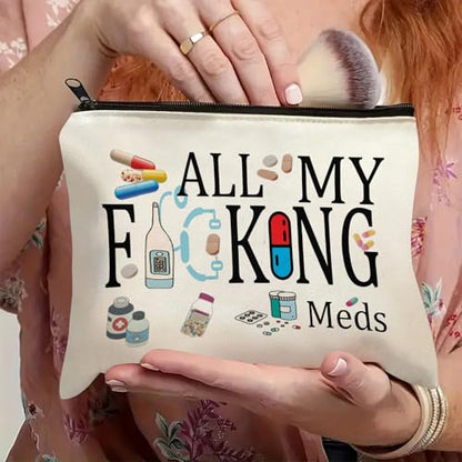 Medicine Storage Pouch with Diabetes, Medicines Bag, and Medical Supply Designs, White Canvas Zipper Cases, Multi-Use Functionality (Gift for Birthdays, Graduation, Christmas) (Style J) - style: Style J