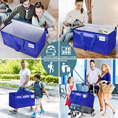 HomeHacks Moving Bags Heavy Duty with Strong Zippers and Handles Collapsible Moving Supplies, Storage Totes for Packing & Moving Storing 93L,4-Pack, Blue - size: 93L-4 Packs
