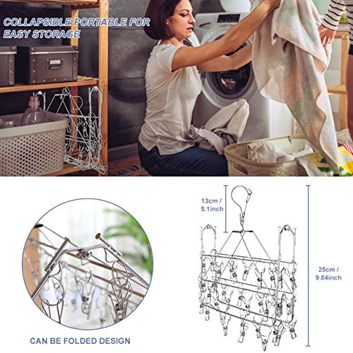 Fayleeko Drying Rack, 52 Clips Stainless Steel Laundry Drying Rack Folding Sock, Underwear, Clothes Hangers for Drying Towels, Bras, Lingerie, Baby Clothes