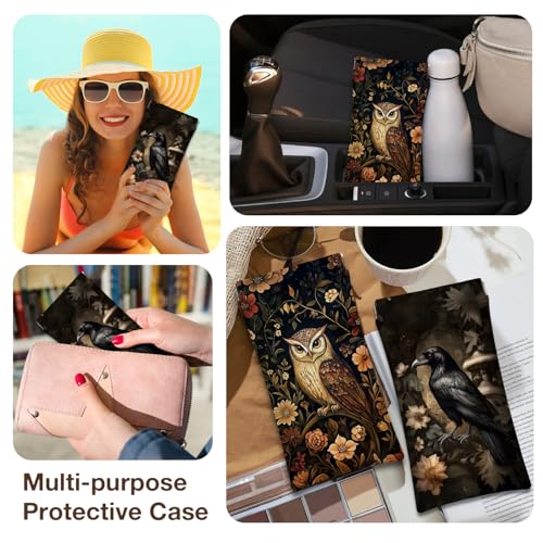 Eyeglasses Sunglasses Case PU Soft Squeeze Top Glasses Pouch for Women Men,Animal Pattern Portable Anti Scratch - color: Brown-raven and Owl