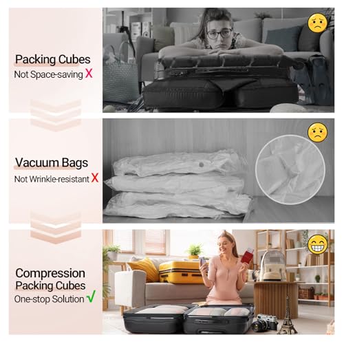 OlarHike 8 Set Compression Packing Cubes for Travel Gifts Mom Women,Airplane/Cruise/Car Travel Essentials,Compressible Expandable Saver Space Bags,Luggage Clothes Garment Bags for Travelers(Beige) - color: Beige