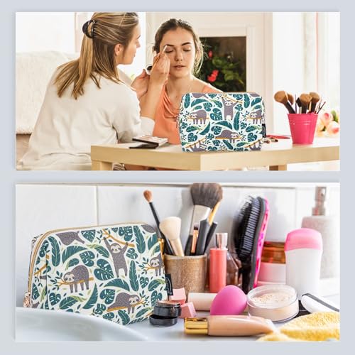 Aosbos Small Travel Makeup Pouch - Cosmetic Bag for Women - Green Leaf - color: Verdant Sloth