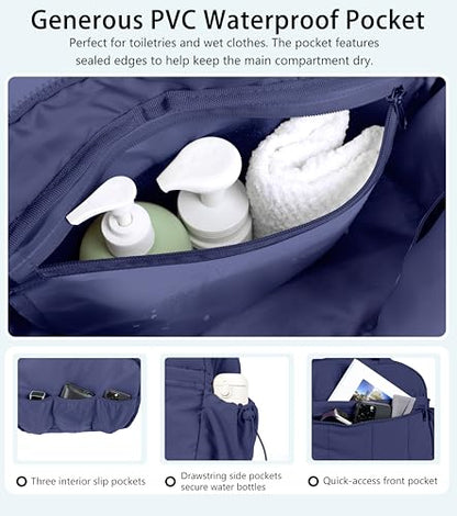 Lightweight Travel Duffle Bag for Women, Quilted Puffy Weekender with Wet Pocket for Gym, Overnight, Personal Item Carry On, Blue-Purple - color: Blue-Purple