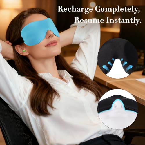 PrettyCare 3D Sleep Mask 2 Pack,Eye Mask for Side Sleeper 3D Contoured Sleeping Mask Blackout Out for Men- Blindfold Airplane with Ear Plugs, Night Masks with Travel Bag (Black&Blue) - color: A-black&blue