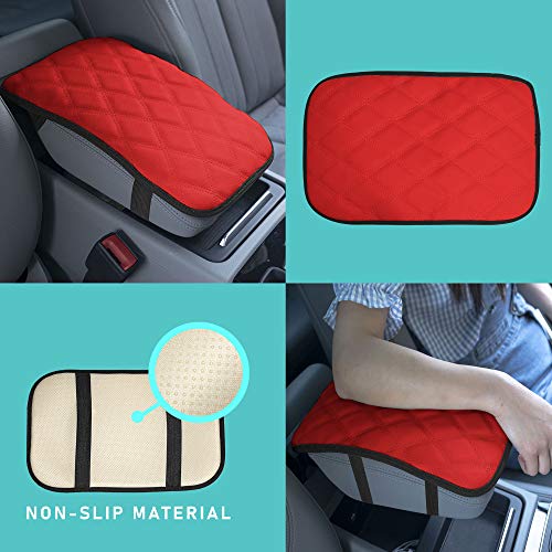 FH Group Faux Leather Diamond Pattern Center Console Armrest Cushion, Luxury Seat Box Cover Protector fits Most Cars, SUVs, and Trucks Red - color: Red, style: Console Cover (Diamond)