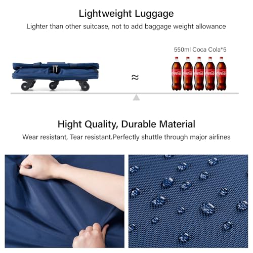 Hanke Expandable Collapsible Luggage with Wheels Suitcase Luggage Rolling Travel Bag Duffel Bag for Men Women Lightweight Suitcase Large Capacity with Spinner Wheel (Blue) - color: Blue Upgrade Version 2
