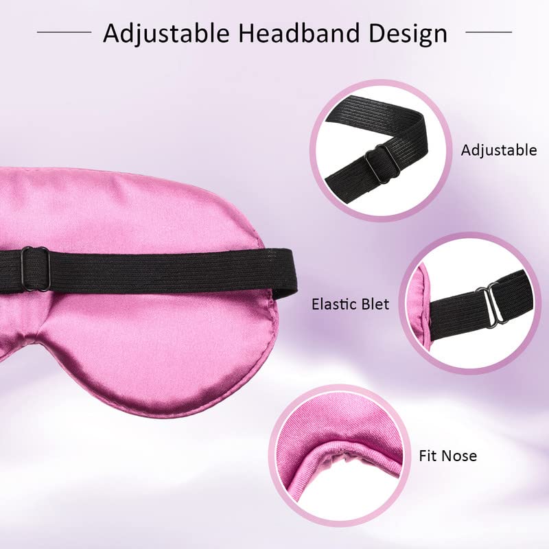 BBTO 4 Pcs Silk Sleep Eye Masks Smooth Soft Satin Eye Covers with Adjustable Strap Blindfold for Sleeping Blocking Out Lights Travel Relaxation(Blue, Watermelon Red, Gold, Purple) - color: Blue, Watermelon Red, Gold, Purple