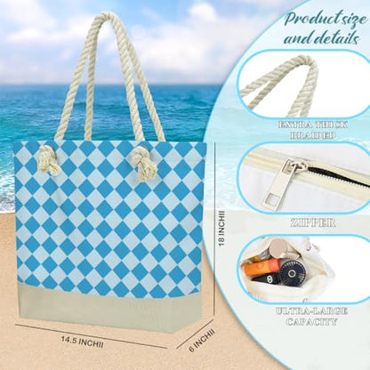 Fokongna Tote Bag For Women, Beach Bag Best Friend Travel Birthday Gifts, Travel Parties Vacation Shopping Essentials - color: Blue Diamond Check