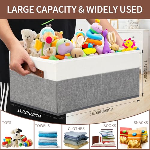 3 Pack Large Capacity Storage Bins Closet Organizer for Shelves, Fabric Closet Storage Baskets Boxes with Leather Handles for Organizing Clothes, Sheets, Jeans, Toys, Books (Grey) - style: 3 Pack Grey & White