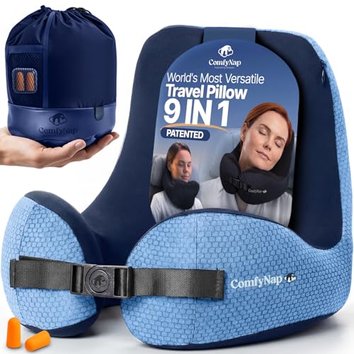 ComfyNap® Versatile Travel Neck Pillow for Airplane [Patented], 9 Positions in 3 Techniques, Plane Pillow with Pure Memory Foam, Travel Pillow with HeadRest Flight Sleep, Travel Essential - Zeus - color: Zeus