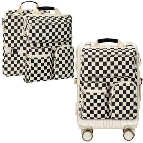 Over Luggage Organizer Bag for Suitcase with Multi Pockets, 16” Laptop Bag with Handle, Portable Travel Organizer Bags for Luggage with Adjustable Strap for Men Women(Corduroy Black Checkered) - color: Corduroy Black Checkered