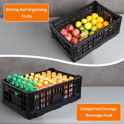 Collapsible Storage Bin Containe，52 Liter Transferheavy duty Black plastic storage box,milk crates heavy duty Transit storage (1)