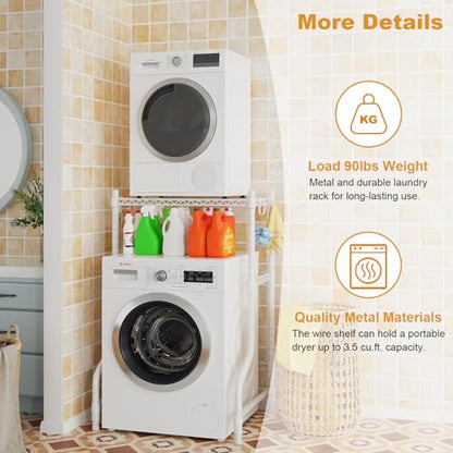 ULIFHOME U16 Upgraded Washer Dryer Stacking Rack for Narrow Laundry Room and Bathroom, Metal Over Washer and Dryer Storage Shelves for Saving Space, 29.5" W x 23.6" D x 53.1" H, White - color: White