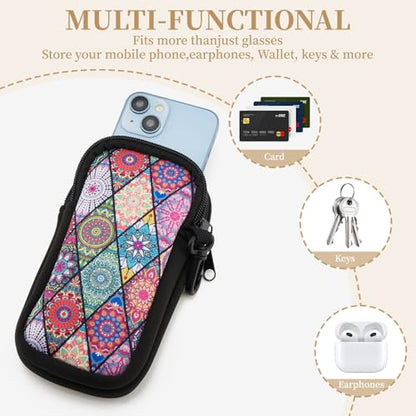 QIUTIMIY Sunglasses Soft Case Zipper Double Eyeglass Case with 2 Compartments 1 Belt Clip - color: Rhombic Mandala