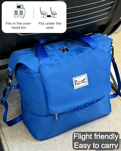 Foldable Travel Duffel Bag for Women, 40L Expandable Carry on Bag Personal Item Flight Approved, Lightweight Water Resistant Overnight Weekender Bag with Wet Pocket for Gym Travel, Blue - color: Blue