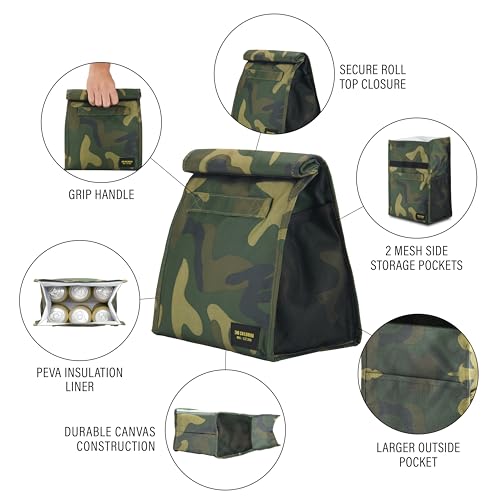 2nd Childhood Rolltop Lunch Bag for Work or School – Compact, Foldable & Low Profile Design – Insulated Reusable Bag with Handle – Slim, Durable & Stylish - 3.5L (Camo) - color: Camo