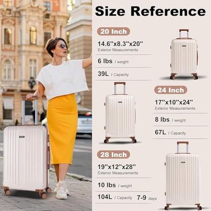 Hoteel Luggage Sets 3 Piece, 4-Year Warranty, Durable Suitcase Set with Spinner Wheels, ABS Hard Shell Lightweight Luggage with TSA Lock, Large Checked Travel Suitcases, Beige(20/24/28) - color: Beige, size: 20/24/28 inch
