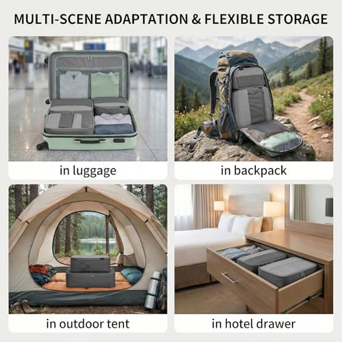 4 Piece Compression Packing Cubes for 3–7 Day Travel, Space Saving Travel Organizers with Breathable Mesh, Double-Zipper Packing Cubes for Carry-On & Suitcases (Silver) - color: Silver