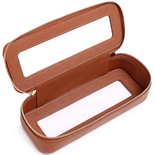 Pinkmik Makeup Brush Bag Slim Clear Makeup Bag Transparent Travel Cosmetic Case & Toiletry Bag with Zipper Small Beatuy Makeup Bag Purse Organizer for Women (X/Brown, SLIM) - color: X/Brown, size: SLIM