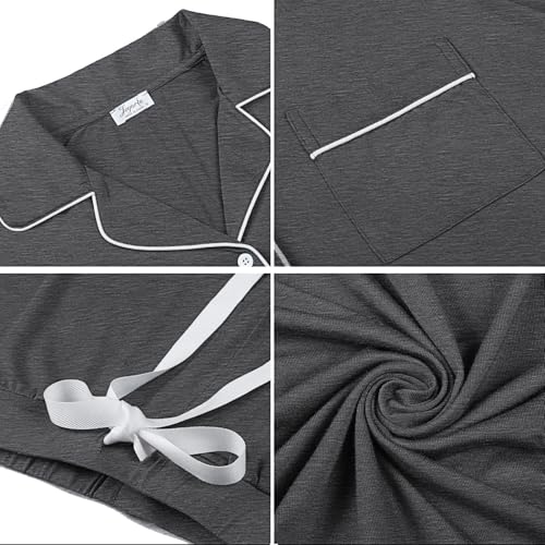 Cherrydew Women Bamboo Viscose Pajama Sets Super Soft Comfy Breathable Cooling Sleepwear Long Sleeve Button Down Loungewear - color: Charcoal, size: Small