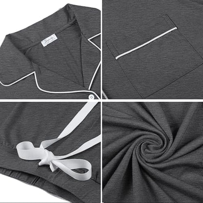 Cherrydew Women Bamboo Viscose Pajama Sets Super Soft Comfy Breathable Cooling Sleepwear Long Sleeve Button Down Loungewear - color: Charcoal, size: Small