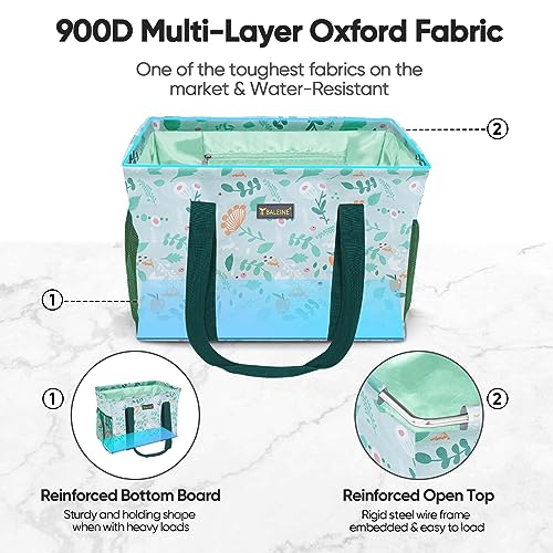 BALEINE Extra Large Utility Tote Bag with Reinforced Wire Frame, Reusable Grocery Bag for Shopping, Picnic (Spring Stroll, 16.5''x14''x10'') - color: Spring Stroll, size: 16.5''x14''x10''