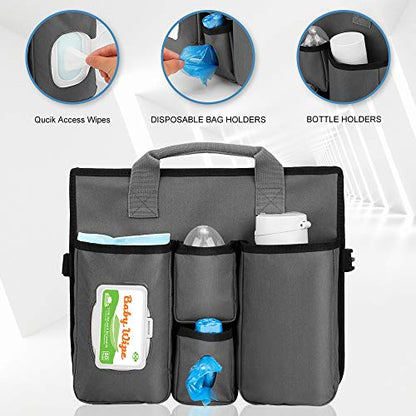 Collapsible Trunk Organizer & Diaper Changing Station, Baby Diaper Caddy Organizer with Movable Dividers, Easy-to-Reach for Back Seat Travel Car Organizer, Waterproof Car Trunk Organizer Groceries