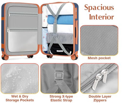 Lumesner 5 Piece Luggage Sets with Travel Backpack, 20" Carry On Hardside Spinner Suitcases, TSA Lock, Durable PC (Blue, 5 piece set (20inch)) - color: Blue(20inch-5piece Set)