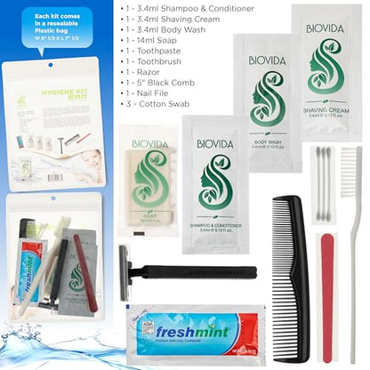 Moda West 24 Hygiene Kits - Bulk Case of Wholesale Basic Toiletry Kits for Men, Women, Travel, Charity 12 Pc Kit