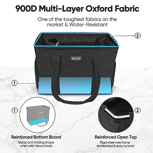 BALEINE Extra Large Utility Tote Bag with Reinforced Wire Frame, Reusable Grocery Bag for Shopping, Picnic (Black, 16.5''x14''x10'') - color: Black, size: 16.5''x14''x10''