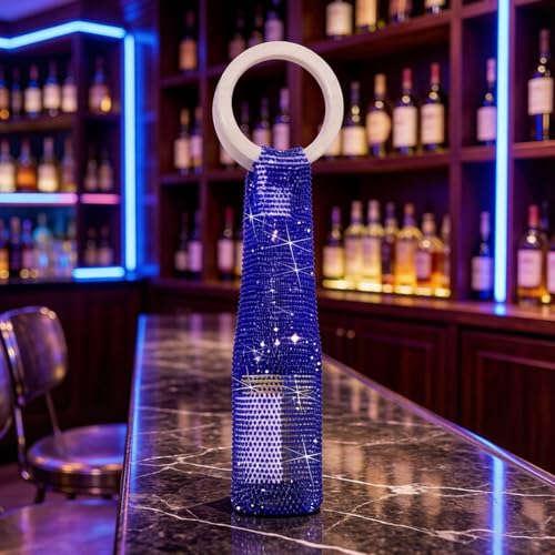 Wine Pouch Mesh Bag, Resin Handle Wine Bag, Sparkly Rhinestone Handwoven Mesh Bags, Party Water Bottle Bags Accessory, Daily Housewarming Party Use - color: Indigo Blue