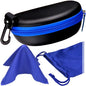 MyEyeglassCase Sports Sunglasses Case and Slim wallet Semi hard large glasses case w/belt clip soft pouch & cloth - color: B15hc Black/Blue