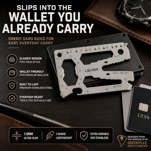 Lever Gear Toolcard Pro - 40 in 1 Credit Card Multitool. Slim, Minimalist Survival Card Wallet Tool Card. TSA Approved Multitool Card Pocket Tool. (Silver, 2-Pack) - color: Silver, size: 2-Pack