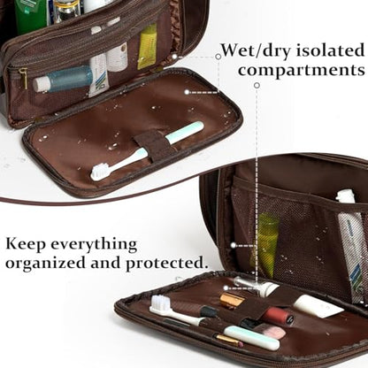 Janhavi Travel Toiletry Bag For Men Waterproof, Groomsmen Gifts Personalized Leather Engraved Initials & Mountain, Mens Dopp Kit Bag, Birthday Gifts For Men, Travel Tssentials (Dark Brown A) - color: Dark Brown, style: A