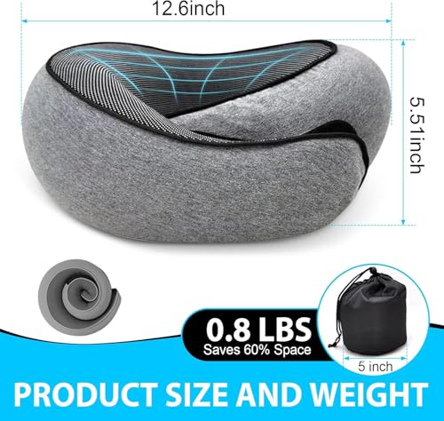 Travel Neck Pillow for Airplanes – 100% Memory Foam, 360° Head Support, Breathable & Washable Cover, Compact for Travel, Car & Flights