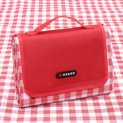 HX&OD Picnic Blanket Outdoor Extra Large Picnic Mat 80"X60" Camping Blanket Beach Blanket Foldable Waterproof Sand Mat Hiking Travel Family Concerts(Red) - color: Red, size: 80”x 60”