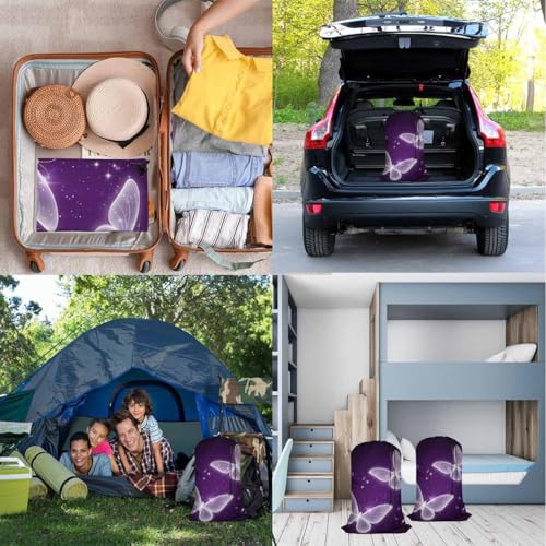 Swono Purple Butterfly Laundry Bags 28" x 40", Magic Flying Animal Sparkle Laundry Hamper Basket, Versatile - Multi Use, Oxford Cloth - color: Purple Butterfly