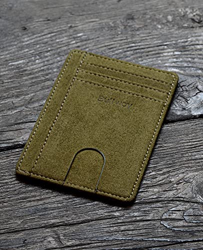 Buffway Slim Minimalist Front Pocket RFID Blocking Leather Wallets for Men and Women - At Sahara Desert Green - color: At Sahara Desert Green
