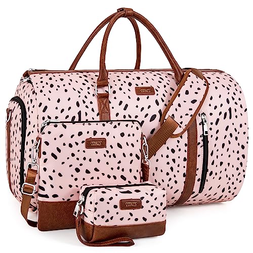 Convertible 2-in-1 Garment Bags for Travel, Carry On Garment Duffle Bag With Shoe Compartment Large Weekender Bag for Women Men Hanging Suitcase Suit Travel Duffel Overnight Bags 4pcs Set - color: E-Pink Leopard