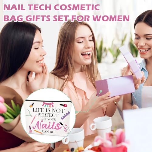 Nail Tech Makeup Bag with Keychain, Nail Technician Gifts for Women, Waterproof Cosmetic Pouch Organizer for Manicurist Appreciation, Birthday, Graduation & Christmas - color: Nail Tech