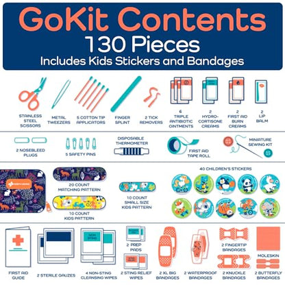 KeepGoing Travel First Aid Kit for Kids – 130 Pc. for Car, Home, Purse, Diaper Bag & Backpack with Latex-Free Bandages - Mini First Aid Kit Travel Size TSA-Approved