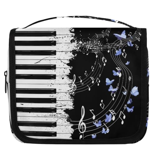 Hanging Travel Toiletry Bag for Women, Graceful Piano Butterflies Water Resistant Polyester Organizer with Hook & Handle, Large Capacity Cosmetic Bag for Travel, Gym, Camping - color: Graceful Piano Butterflies