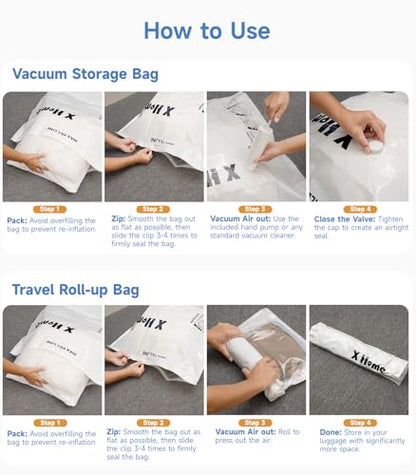 24 Pack Vacuum Storage Bags, Space Saver Vacuum Seal Bags for Clothing, Bedding, Blankets, Comforters,Travel Luggage, Vacuum Compression Bags with Hand Pump (8 Jumbo+4L+4M+4S+4 Roll-up Bags)