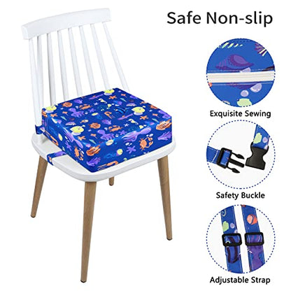 Toddler Booster Seat for Dining Table, Stronger Support Non-Slip Bottom Double Safe Straps Booster Seat Dining Toddler, Portable Travel Increasing Cushion (Blue) - color: Blue