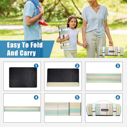 G GOOD GAIN Picnic Blanket Waterproof & Sand Proof,Beach Blanket Portable with Carry Strap, XL Large Foldable Picnic Rug Machine Washable for Camping Party,Wet Grass,Kids Playground.(Pineapple Yellow) - color: Pineapple Yellow