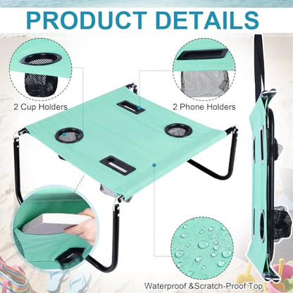 Portable Beach Table Foldable Camping Picnic Table with Cup Holder and Phone Pockets Lightweight Stable for Tailgate Travel Fishing Hiking and Outdoor Adventures(Green,Solid Pattern) - color: Green